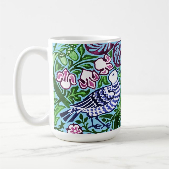 Caneca De Café William Morris Folk Art Birds Flores Bolotas (Esquerda)