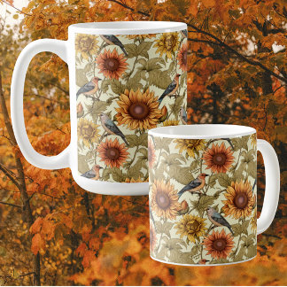 Caneca De Café William Morris Girassóis de Outono Pássaros Outono