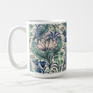 Caneca De Café William Morris Green Teal Cream Padrão Floral