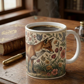 Caneca De Café William Morris Inspired Pattern Fox in Flowers