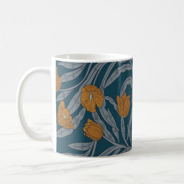 Caneca De Café William Morris Inspirou o Padrão Floral Escuro (Esquerda)