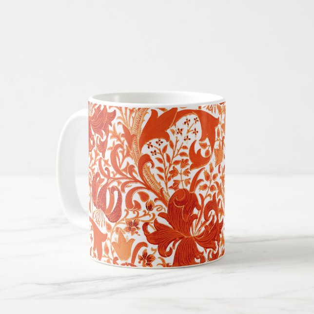 Caneca De Café William Morris Iris e Lily, Mandarin Orange (Frente Esquerda)