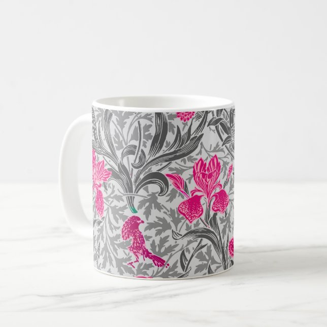 Caneca De Café William Morris Irises, Cinzas/Cinzas rosa e pratea (Frente Esquerda)