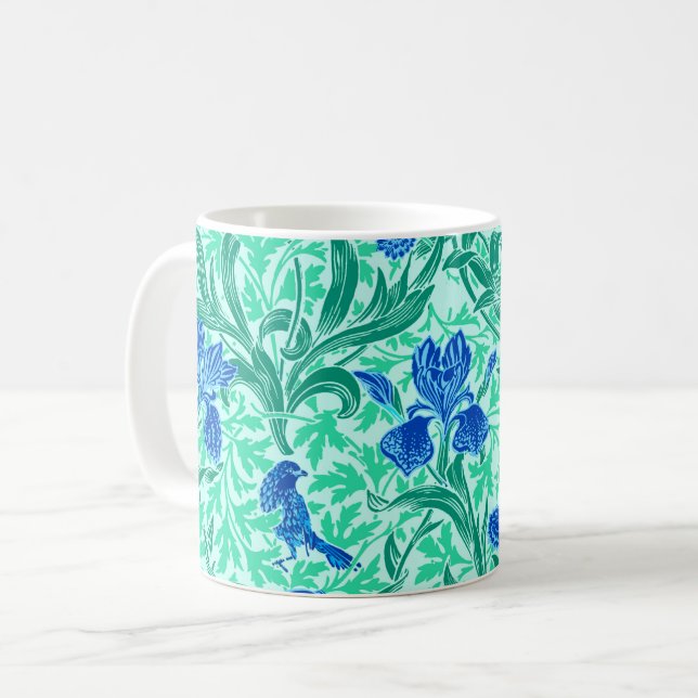 Caneca De Café William Morris Irises, Cobalt Blue, Aqua e Teal (Frente Esquerda)