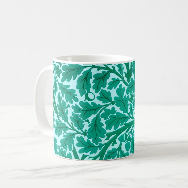 Caneca De Café William Morris Oak Leaves, Turquesa e Aqua (Frente Esquerda)