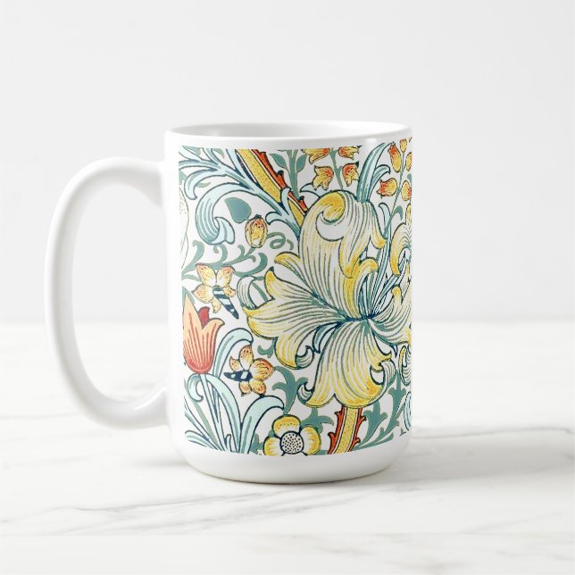 Caneca De Café William Morris Ouro Lily Floral Patterno (Esquerda)