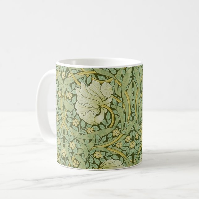 Caneca De Café William Morris Pimpernel Floral Blue Wallpaper (Frente Esquerda)