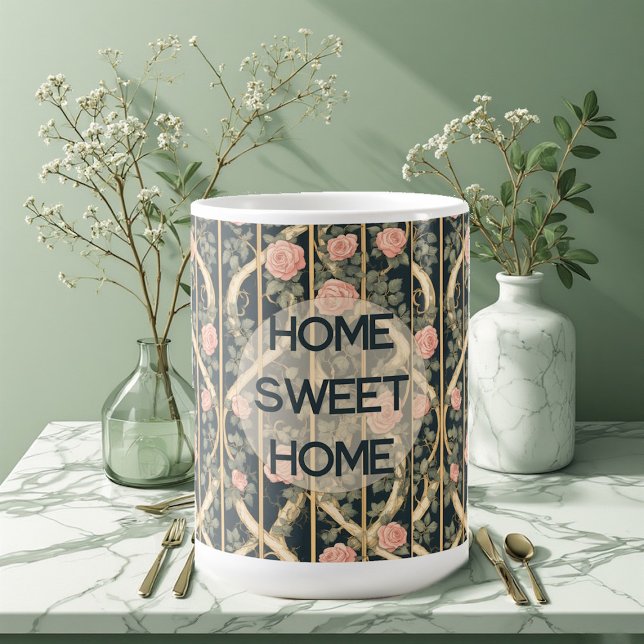 Caneca De Café William Morris Pink Roses Trellis Home Sweet Home (William Morris Pink Roses Trellis Home Sweet Home Coffee Mug)