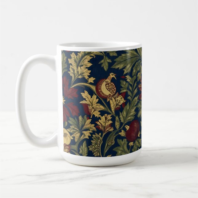 Caneca De Café William Morris Pomegranate Floral Navy Pattern (Esquerda)