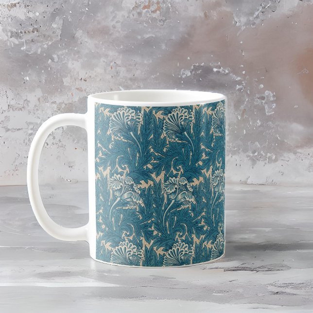 Caneca De Café William Morris Teal Tulip Pattern (Criador carregado)