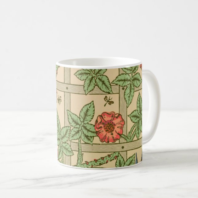 Caneca De Café William Morris Trellis Classic Wallpaper Design (Frente Esquerda)