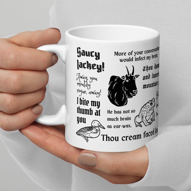 Caneca De Café William Shakespeare Insulta Teatro Engraçado (Sip on Shakespearean whimsy with our Insults Mug – full of clever retorts!)