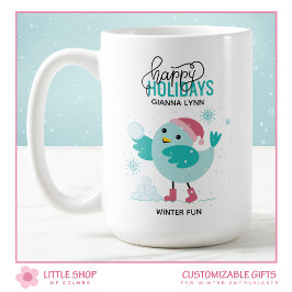 Caneca De Café Winter Bluebird tocando na neve personalizada
