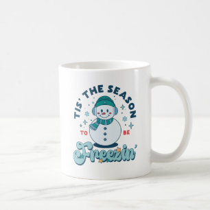 Caneca De Café Winter Esta É A Época De Freezin Teal Snowman