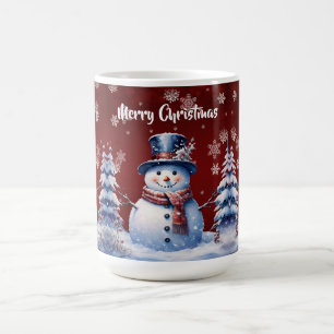 Caneca De Café Winter Forest Snowman Natal   Vermelha