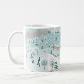 Caneca De Café Winter landscape with snow, trees and children on 