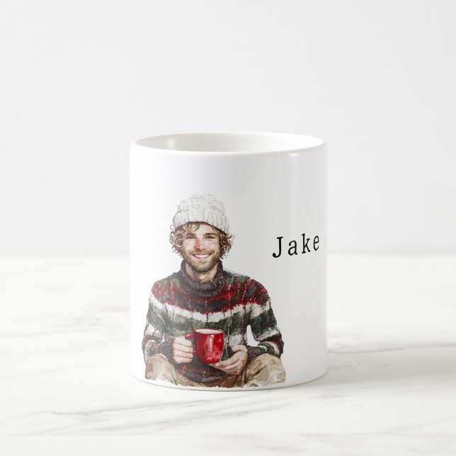 Caneca De Café Winter Man with Beard White Hat (Centro)