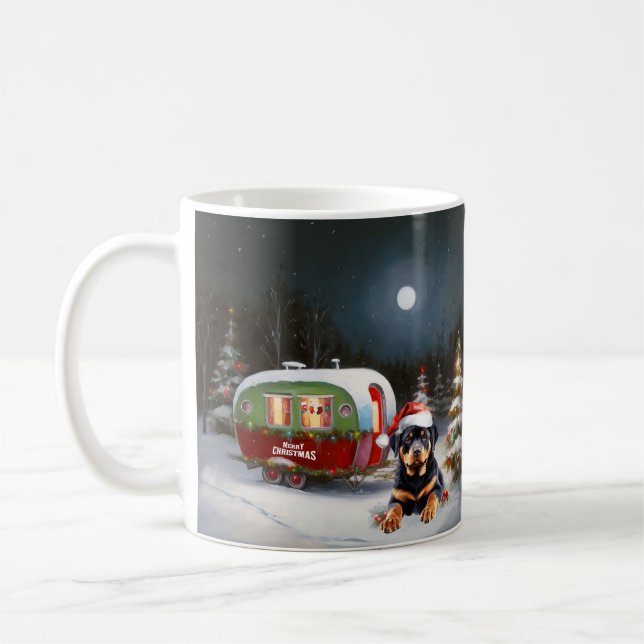 Caneca De Café Winter Rottweiler Caravan Christmas Adventure (Esquerda)