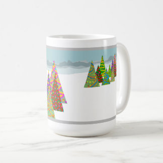 Caneca De Café Winter scene with xmas trees