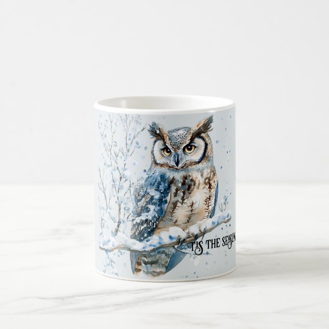 Caneca De Café Winter Snowflakes Blue Owl Christmas Snow (Centro)