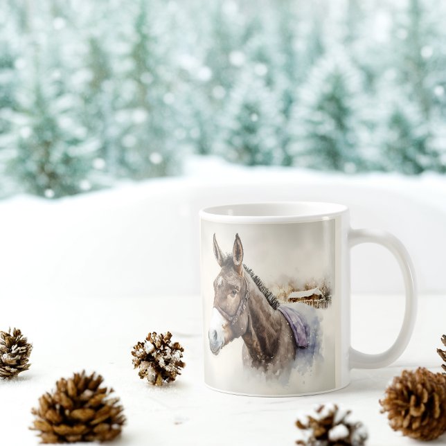 Caneca De Café Winter Vibes Watercolor Donkey (Criador carregado)
