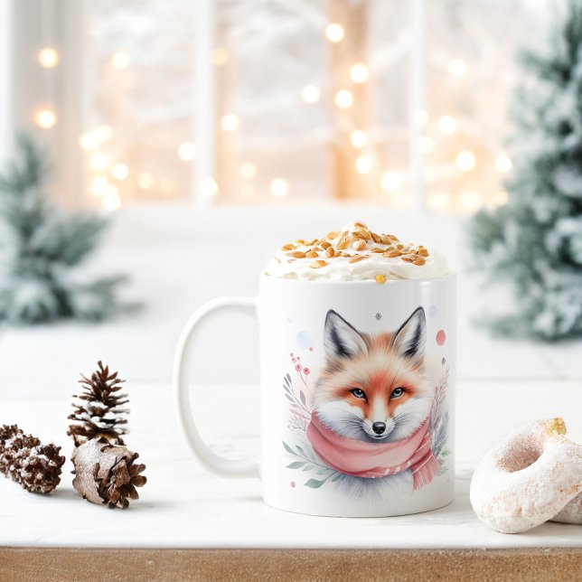 Caneca De Café Winter Vibes Watercolor Fox - (Criador carregado)