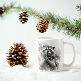 Caneca De Café Winter Vibes Watercolor Raccoon