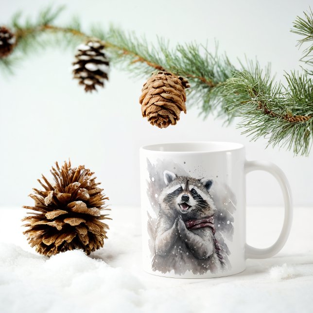 Caneca De Café Winter Vibes Watercolor Raccoon (Criador carregado)