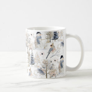 Caneca De Café Winter Wonderland Snowman e Bird Pattern