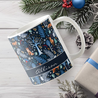 Caneca De Café Winter Woodland Blue/Dourado ID785