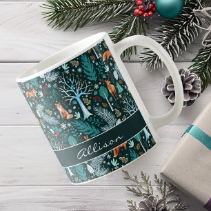 Caneca De Café Winter Woodland Teal/Dourado ID785