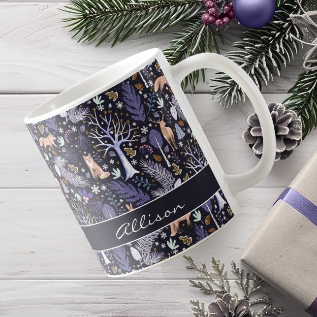 Caneca De Café Winter Woodland Violet/Dourado ID785 (Criador carregado)