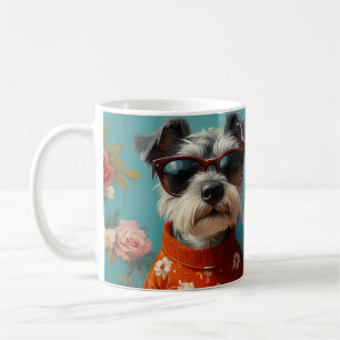 Caneca De Café Wire Fox Terrier com Rosas do Coração Dia dos Namo