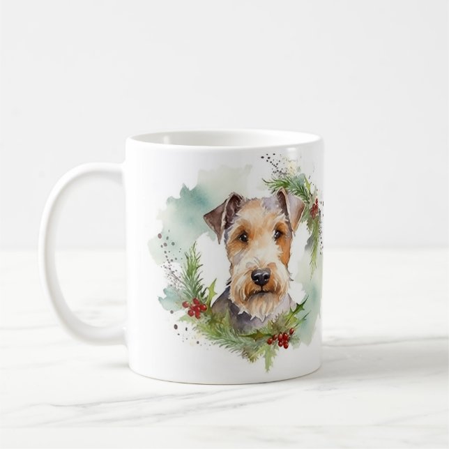 Caneca De Café Wirefox Terrier Wreath de Natal Festivo Pup (Esquerda)