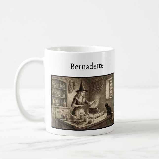 Caneca De Café Witch and Black Cat making potion Custom Name (Esquerda)