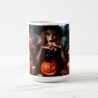 Caneca De Café Witch black cat candles Halloween