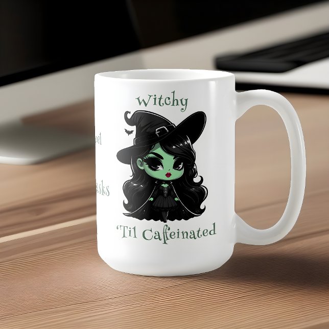 Caneca De Café Witchy Brew: Sapy Sips para a Magia do Dia a Dia (Witchy mug for the office or home right side view)