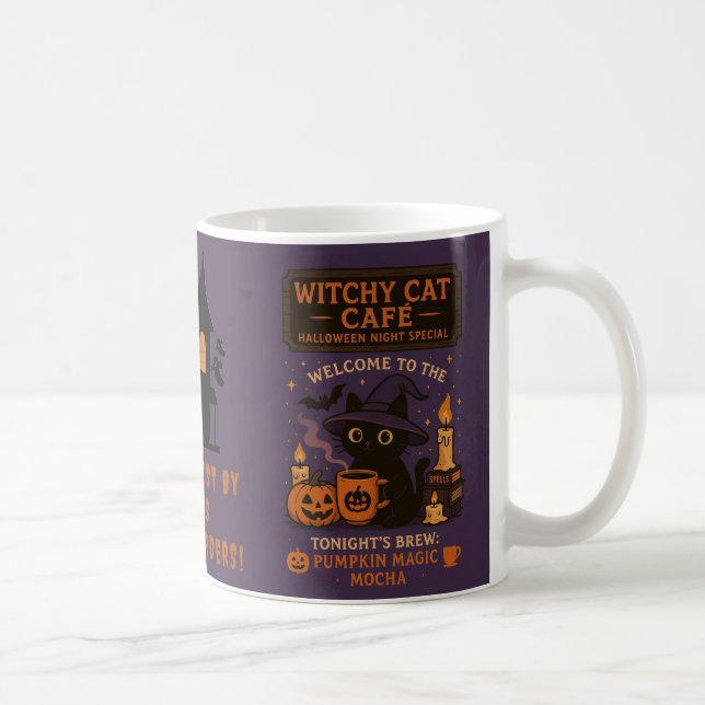 Caneca De Café Witchy Cat Café Mug - Halloween Pumpkin Spell Gift (Direita)