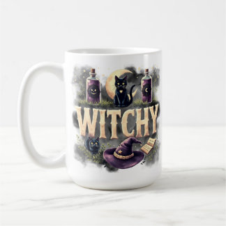 Caneca De Café Witchy Cat Halloween Women's Dark Gothic Tshirt