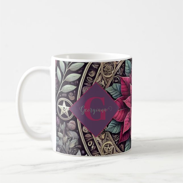Caneca De Café Witchy Poinsettia Pentagram Mandala (Esquerda)