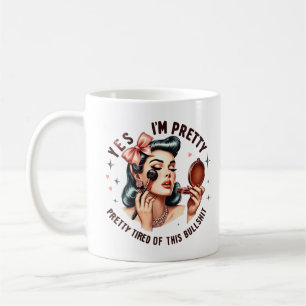 Caneca De Café Witty Retro Girl - Bonito Cansada da Bull Tri-Blen