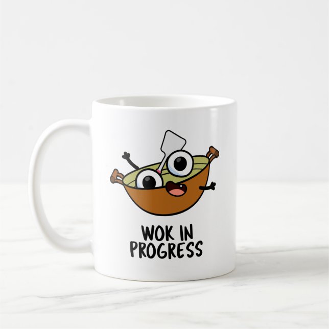 Caneca De Café Wok In Progress Funny Cozinhar Pun (Esquerda)