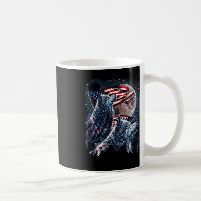 Caneca De Café Wolf 4 De Julho American Flag Howling Wolves Unde (Direita)