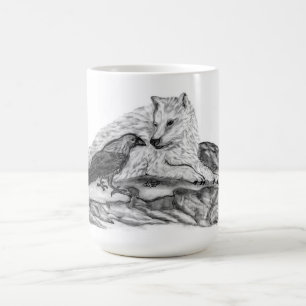 Caneca De Café Wolf e Raven - Design preto e branco