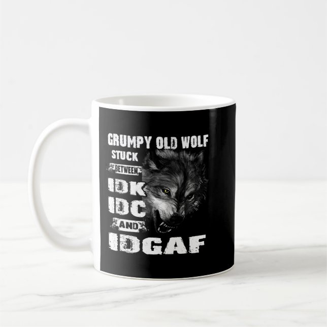 Caneca De Café Wolf Grumpy Old Wolf Preso Entre IDK IDC e IDG (Esquerda)
