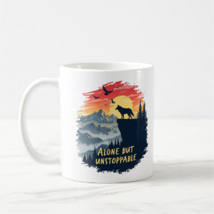 Caneca De Café Wolf Howling Na Lua Sozinha, Mas Implacável