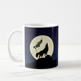 Caneca De Café Wolf Howling personalizado na ilustração da lua