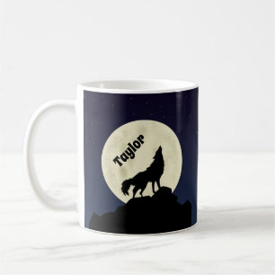 Caneca De Café Wolf Howling personalizado na ilustração da lua