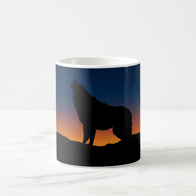 Caneca De Café Wolf Howling Silhouette no Sunset Coffee Mug (Centro)