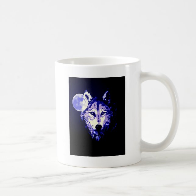 Caneca De Café Wolf & Moon Dark Blue Night Collage (Direita)
